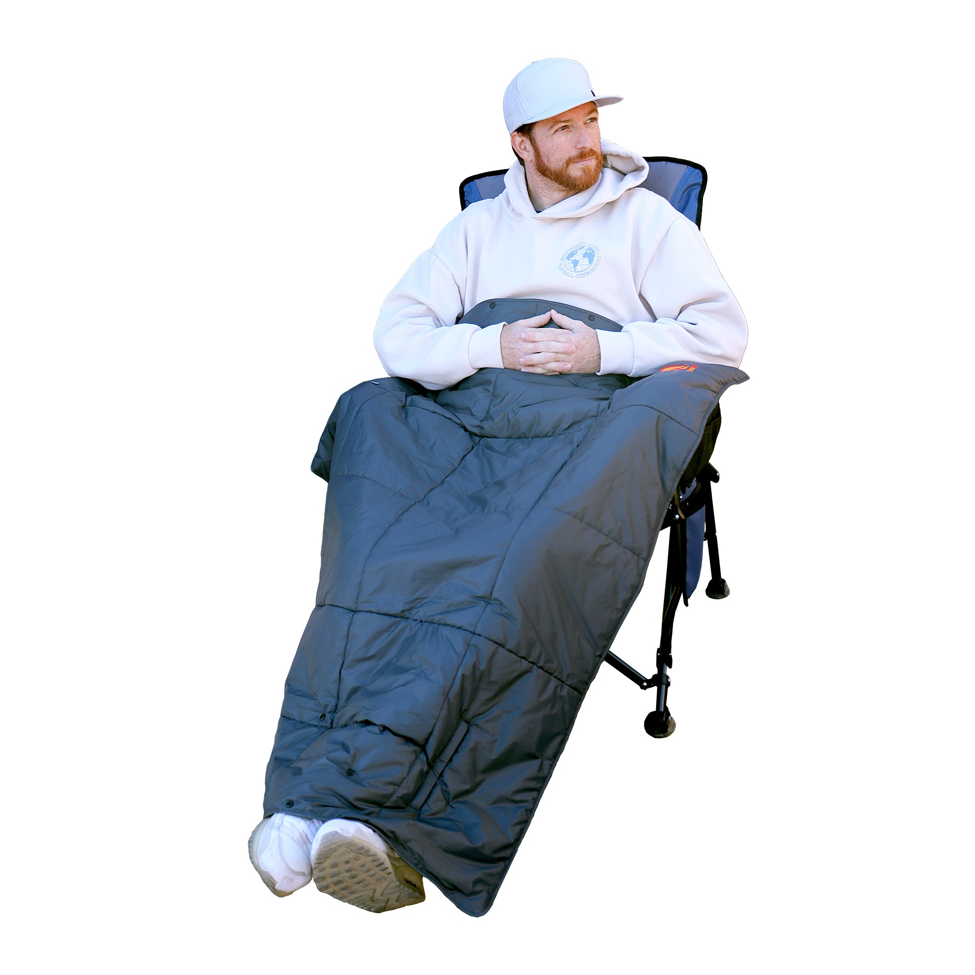 ExtremeHEAT Heated Blanket wrapped around a person for warmth in cold weather.